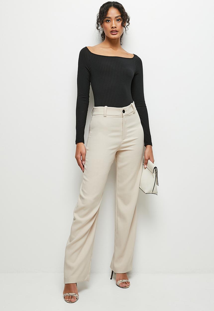 MILLA - Shaped neck rib bodysuit - black