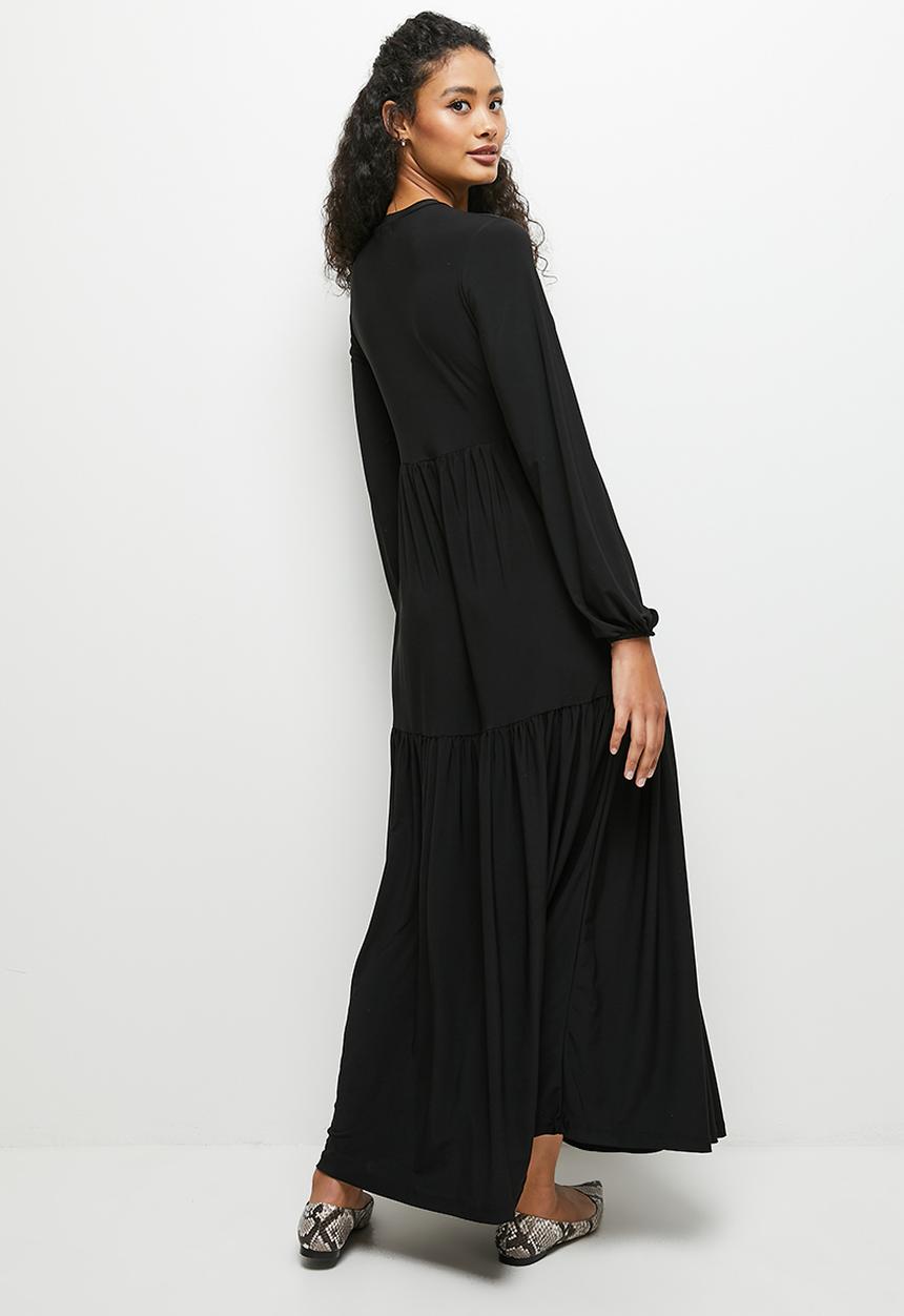 edit - Funnel neck knit tiered maxi - black