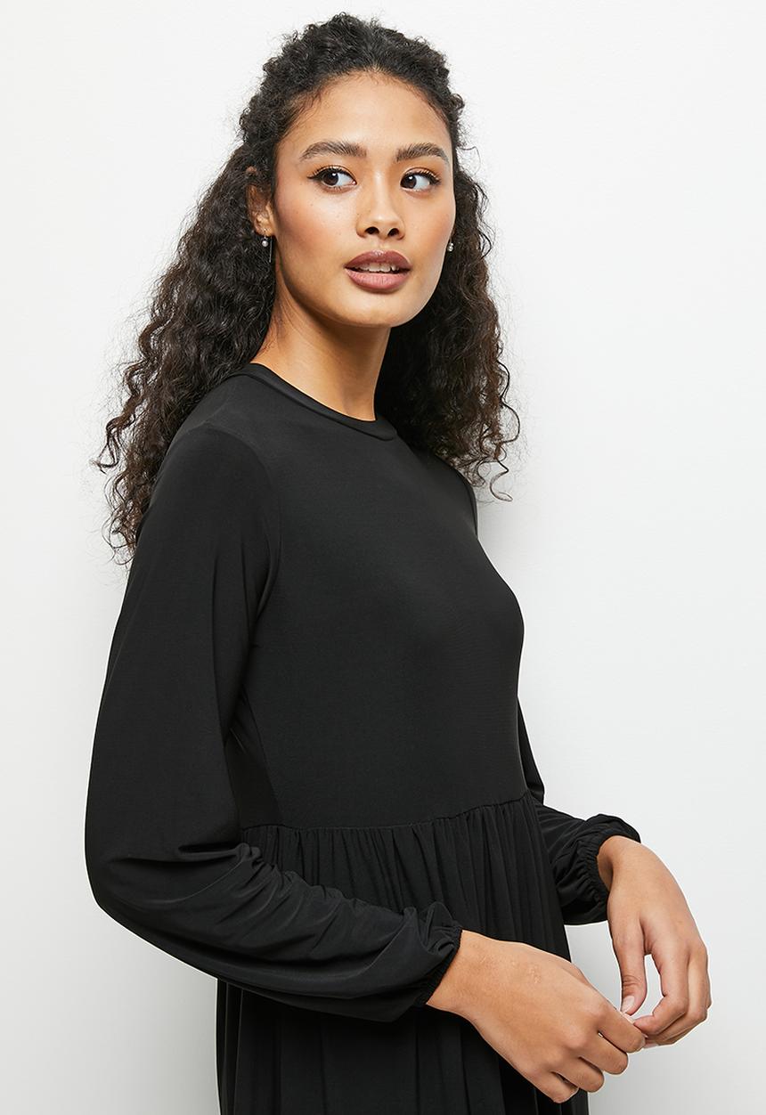 edit - Funnel neck knit tiered maxi - black