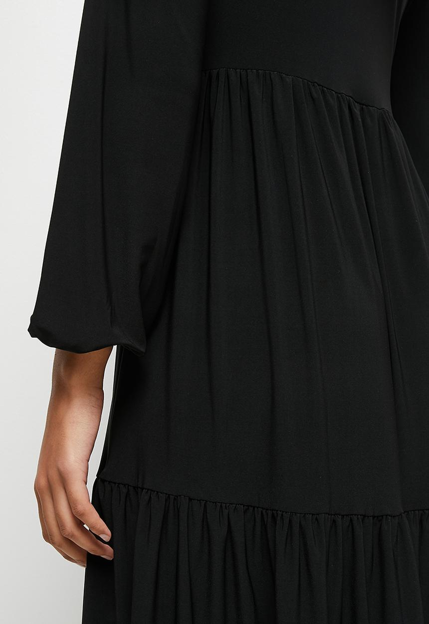 edit - Funnel neck knit tiered maxi - black