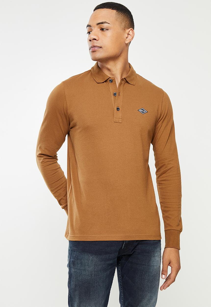 Replay - Replay stretch long sleeve polo - brown