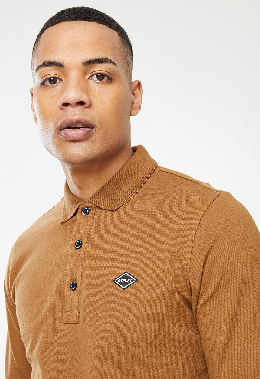 Replay - Replay stretch long sleeve polo - brown