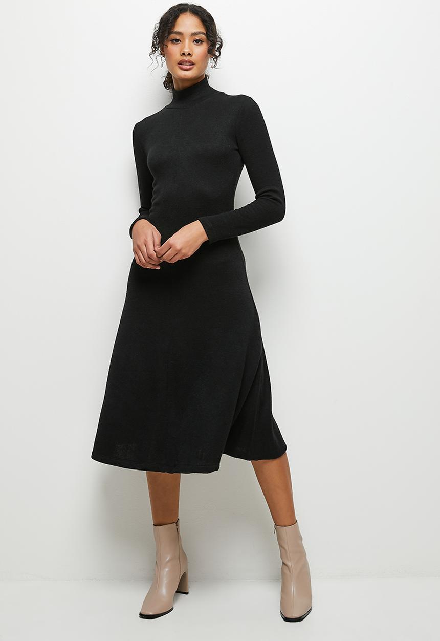 MILLA - Soft touch knit fit and flare dress - black