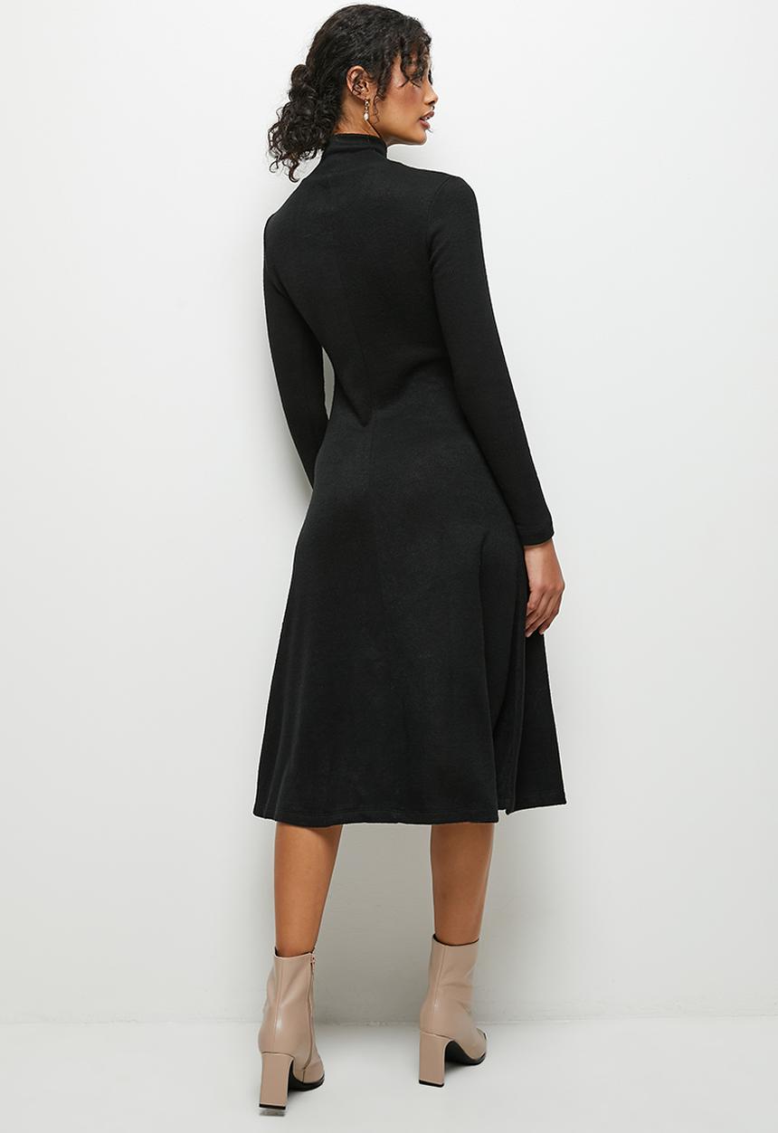 MILLA - Soft touch knit fit and flare dress - black