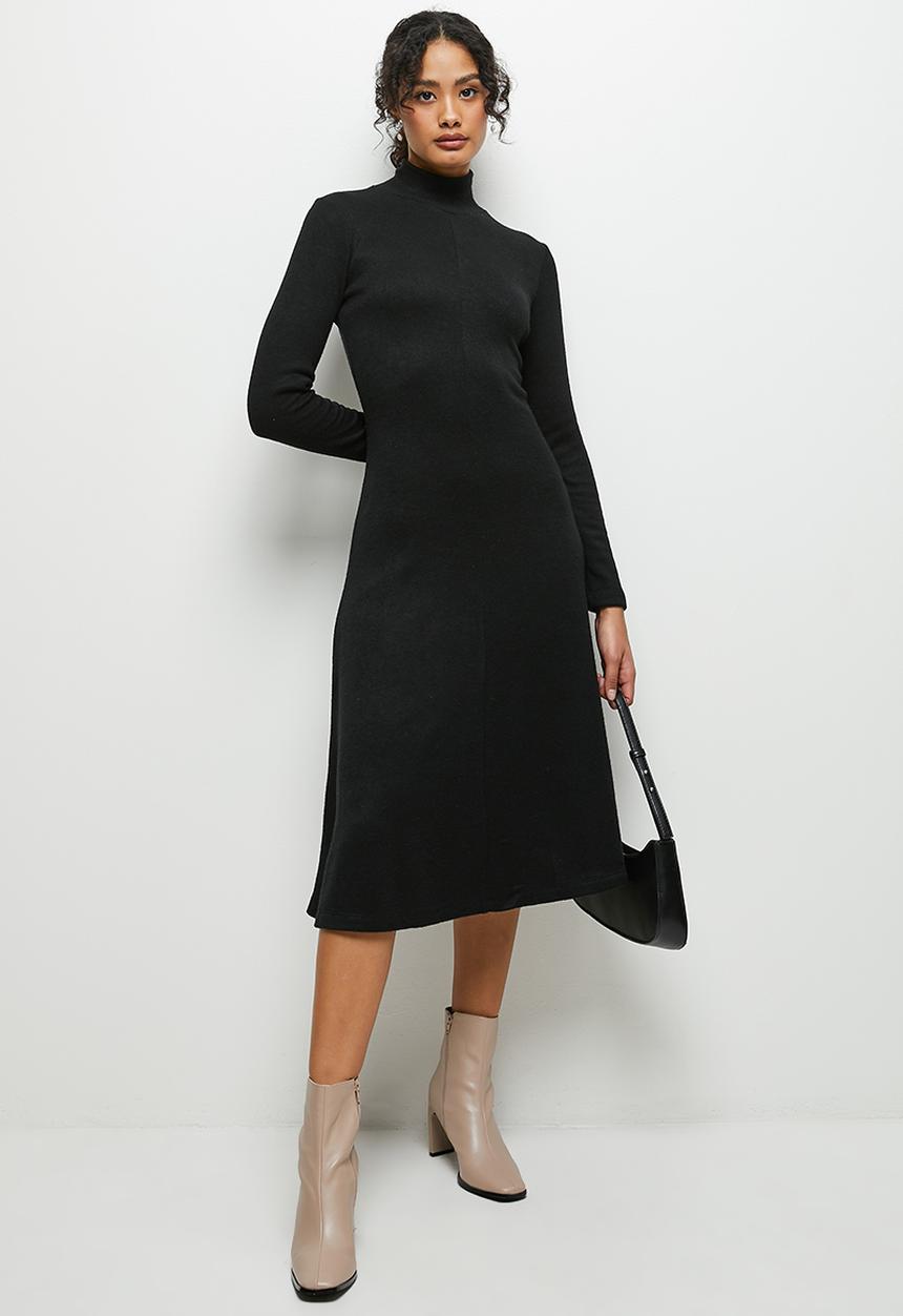 MILLA - Soft touch knit fit and flare dress - black