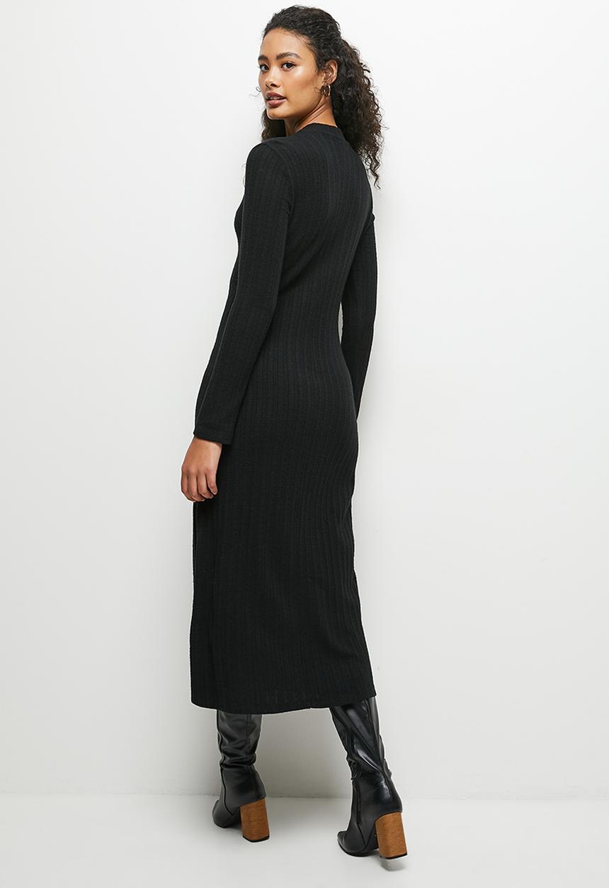 edit - Warm handle swing hem midi - black