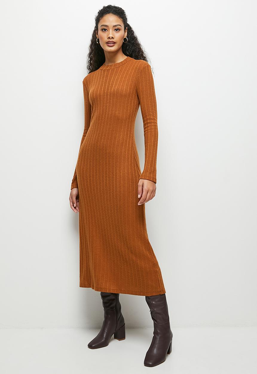 edit - Warm handle swing hem midi - tobacco