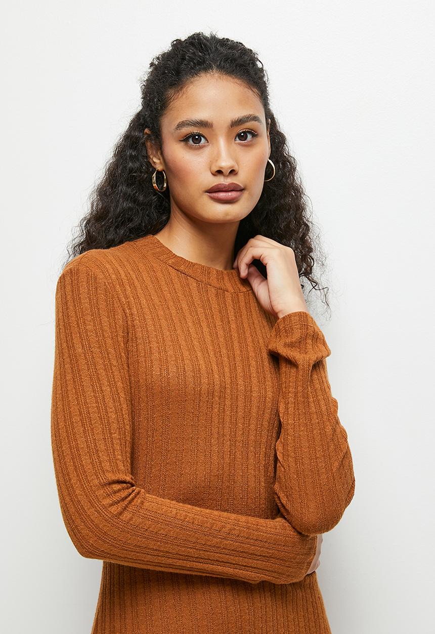 edit - Warm handle swing hem midi - tobacco