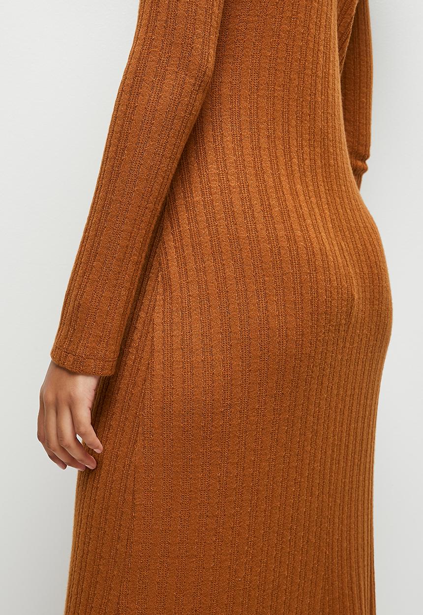 edit - Warm handle swing hem midi - tobacco