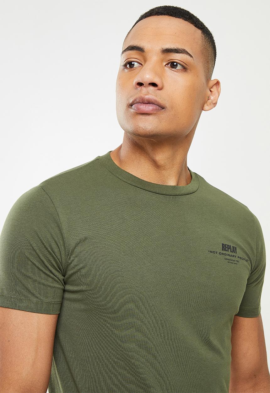 Replay - Replay back print slogan tee - olive
