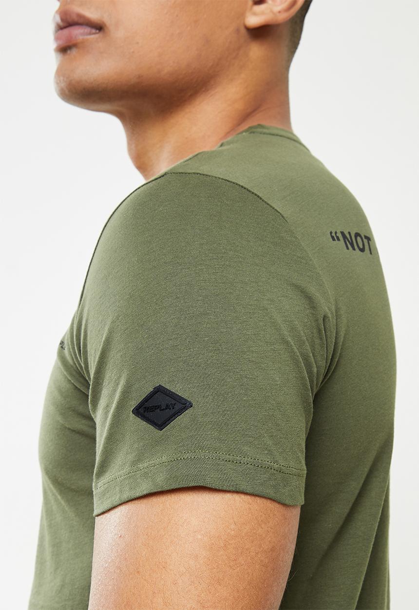 Replay - Replay back print slogan tee - olive