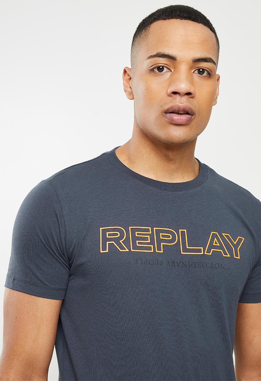 Replay - Replay logo tee - charcoal