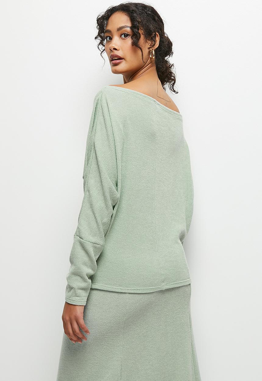 MILLA - Ribbed dolman top - light sage