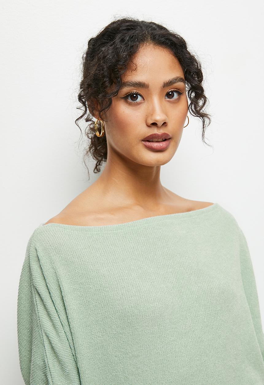 MILLA - Ribbed dolman top - light sage