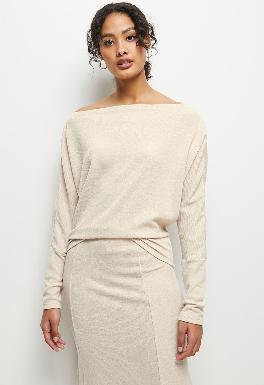 MILLA - Ribbed dolman top - ecru