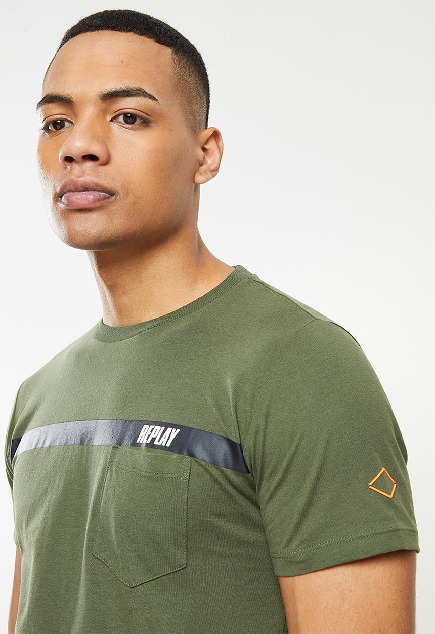 Replay - Above pocket print tee - olive