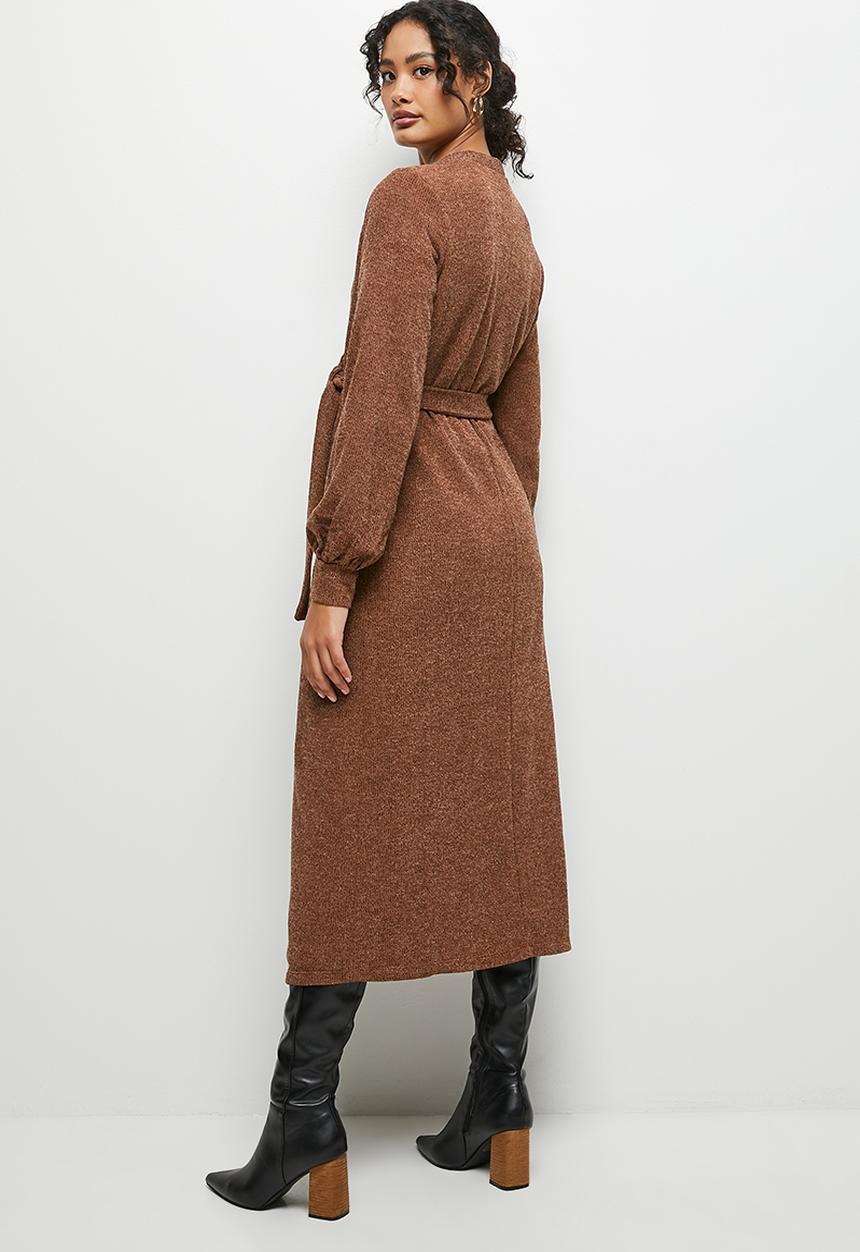 MILLA - Soft touch wrap dress - chocolate