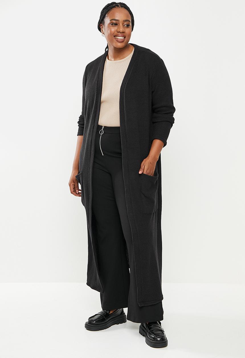 Me&B - Plus waffle cut and sew cardigan - black
