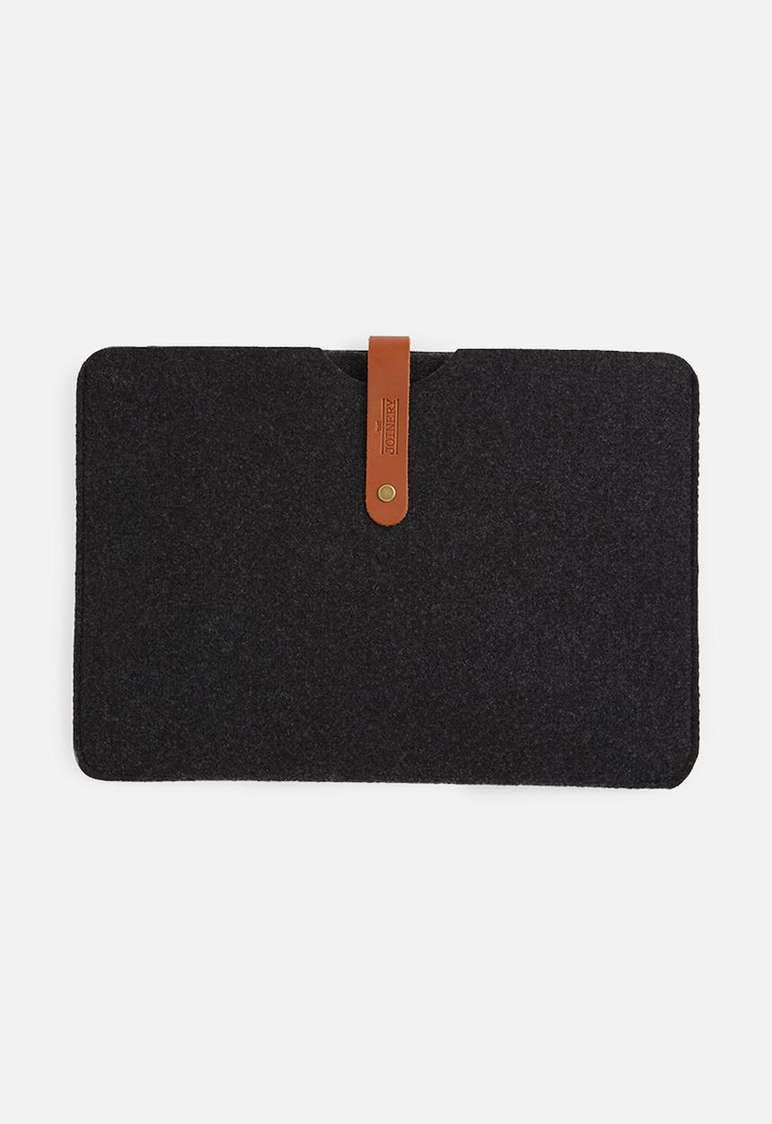 The Joinery - Charcoal felt - tan leather closure