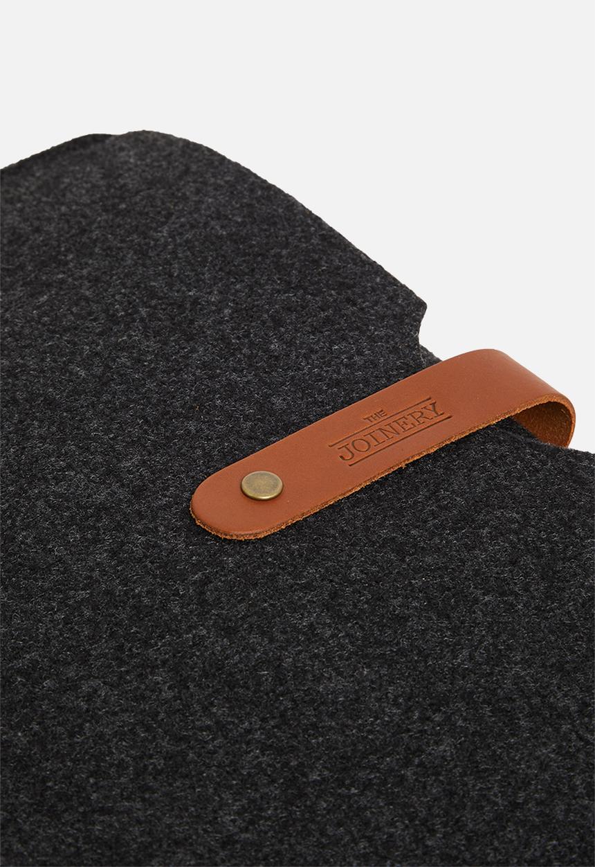 The Joinery - Charcoal felt - tan leather closure