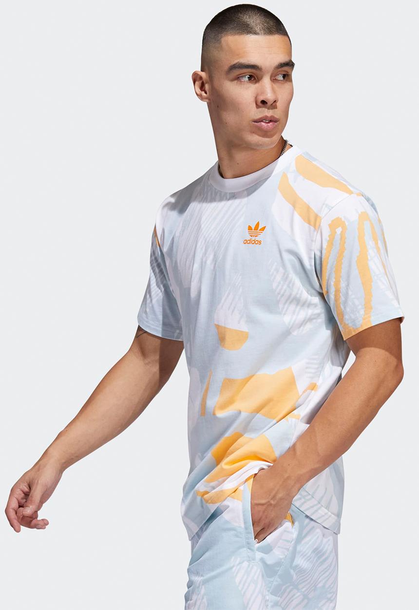adidas Originals - Adiplay Allover Print Short Sleeve T- Multicolor / White / Orange rush