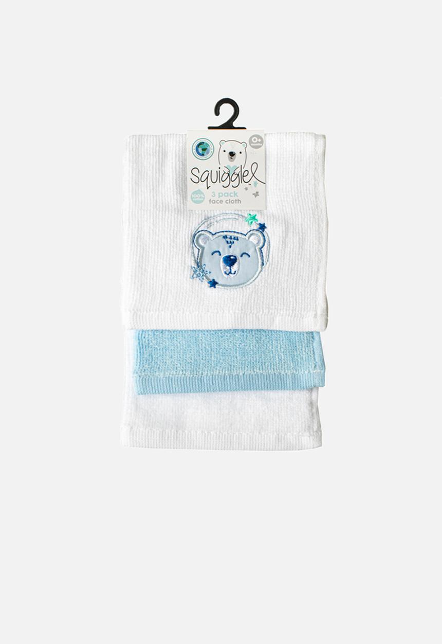 Character Group - Space bear 3-pack face cloths - white & blue