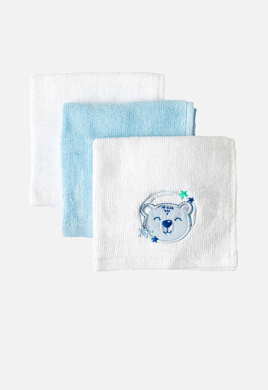 Character Group - Space bear 3-pack face cloths - white & blue