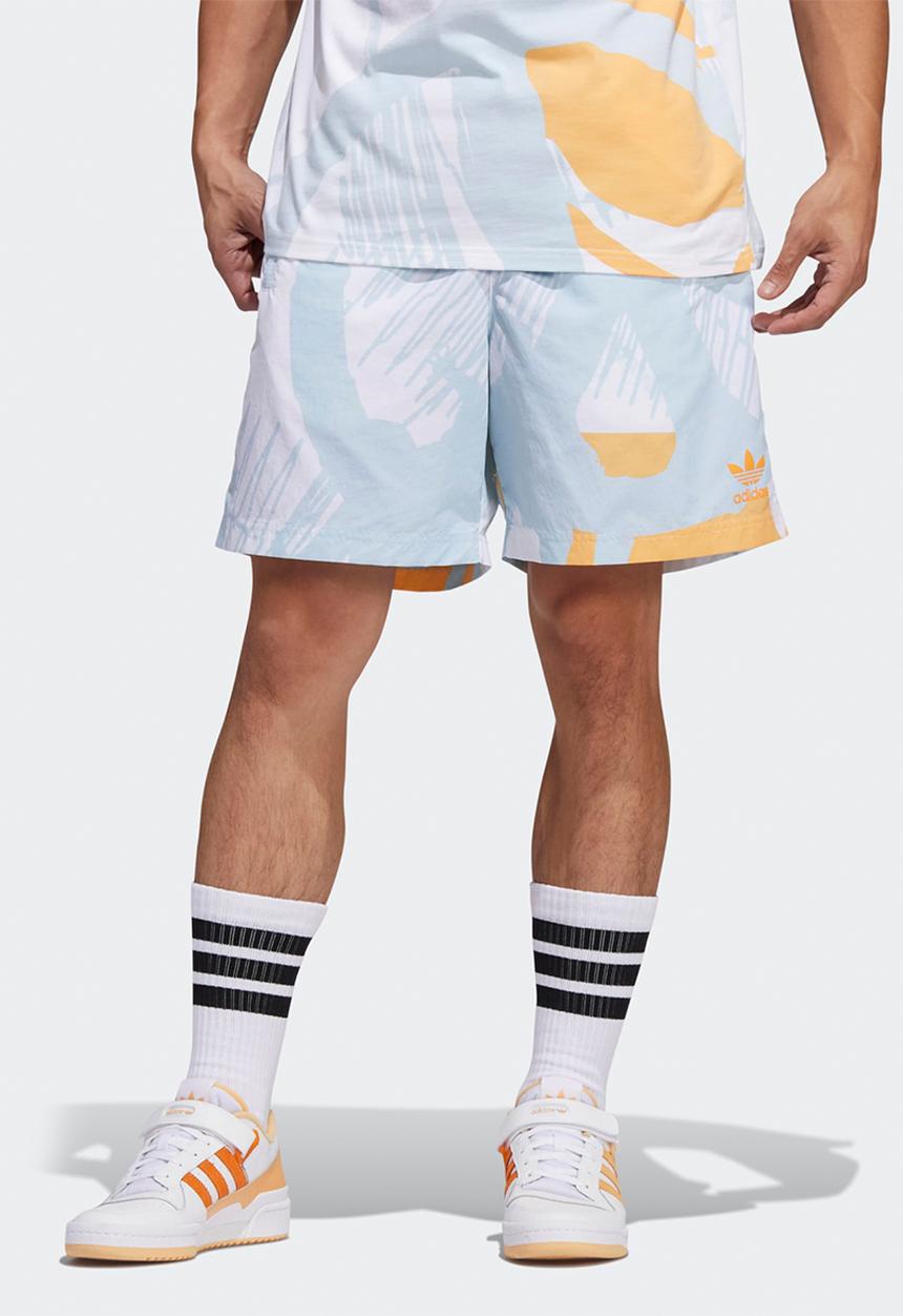adidas Originals - Adiplay Allover Print Shorts - Sky tint & Acid orange