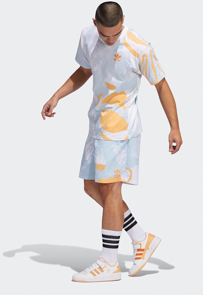 adidas Originals - Adiplay Allover Print Shorts - Sky tint & Acid orange