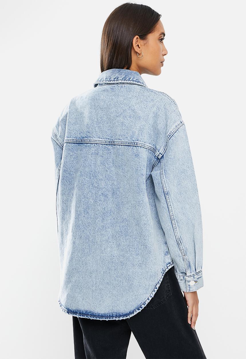 ONLY - Ever life long sleeve oversized denim shirt - light blue denim