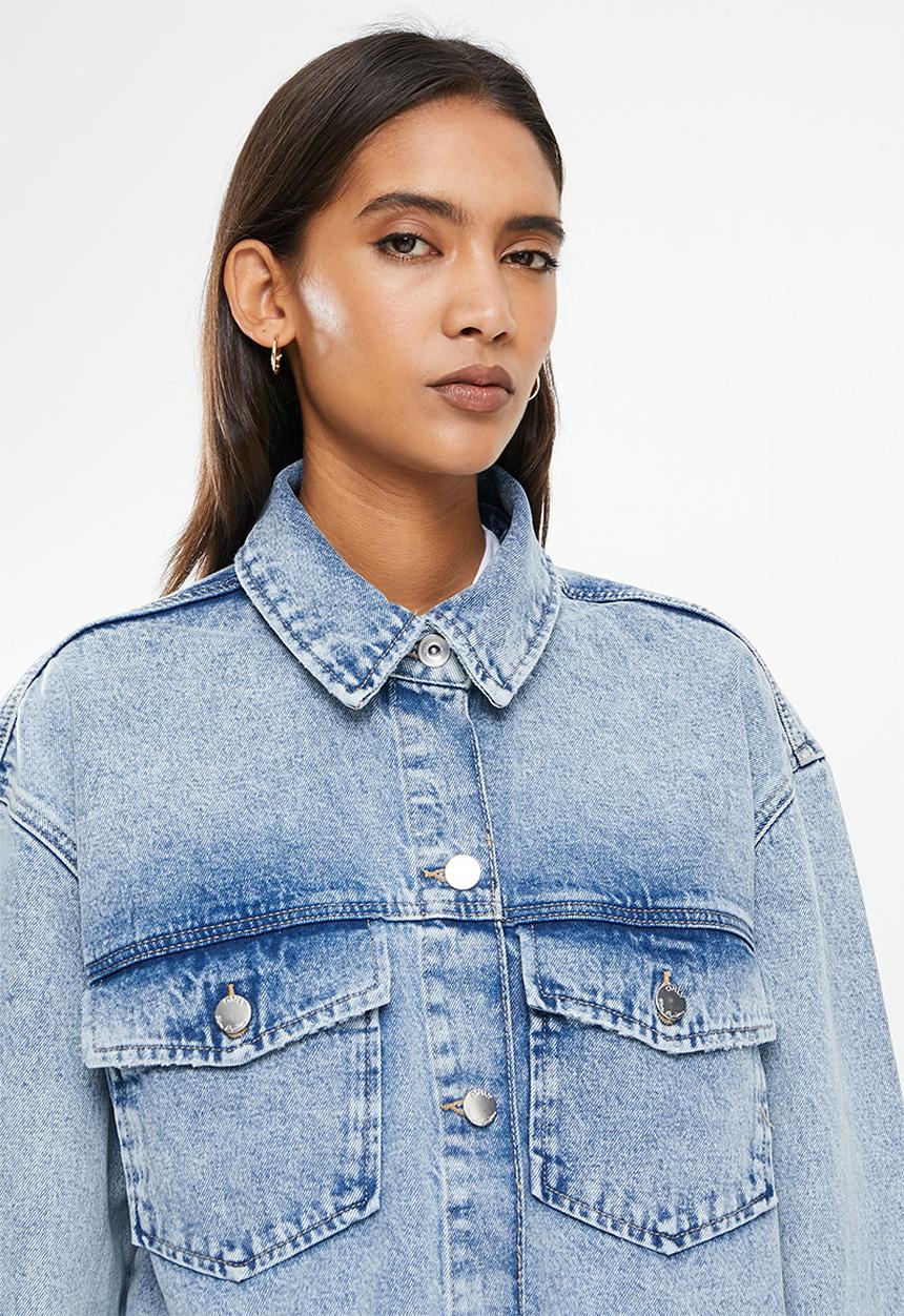 ONLY - Ever life long sleeve oversized denim shirt - light blue denim