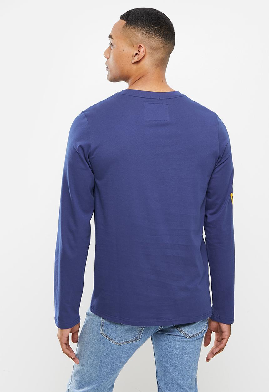 Aca Joe - Printed emb long sleeve tee - blue