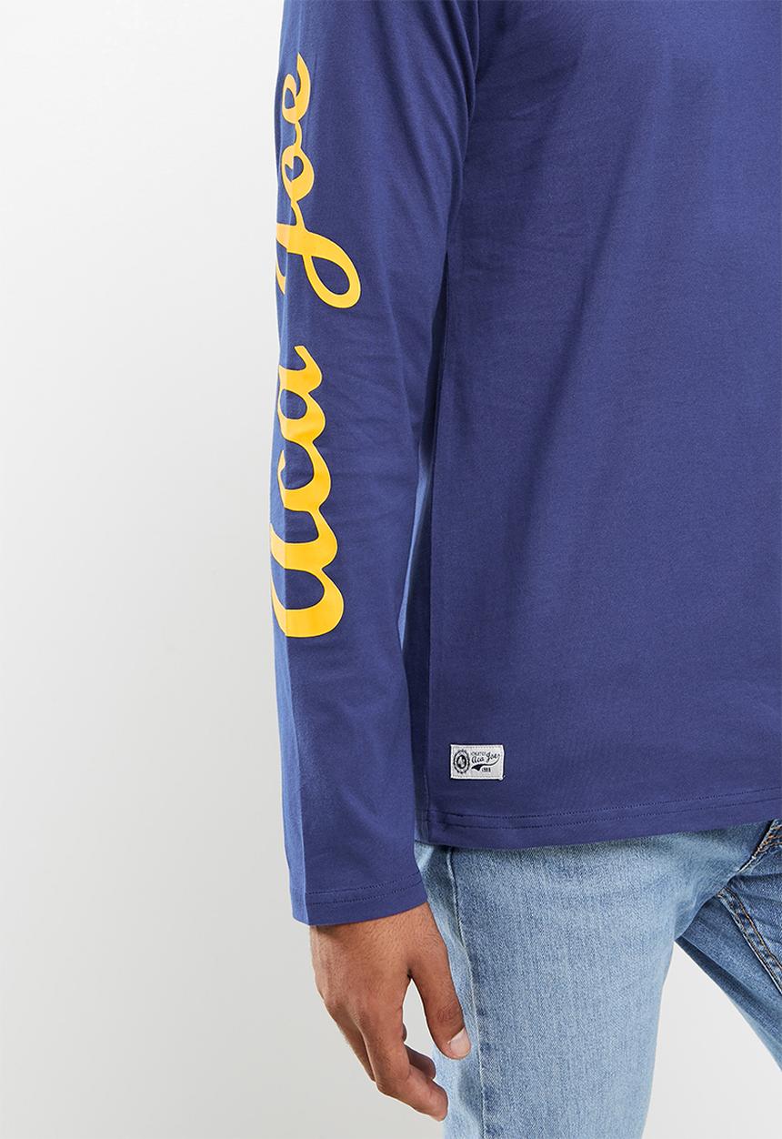 Aca Joe - Printed emb long sleeve tee - blue