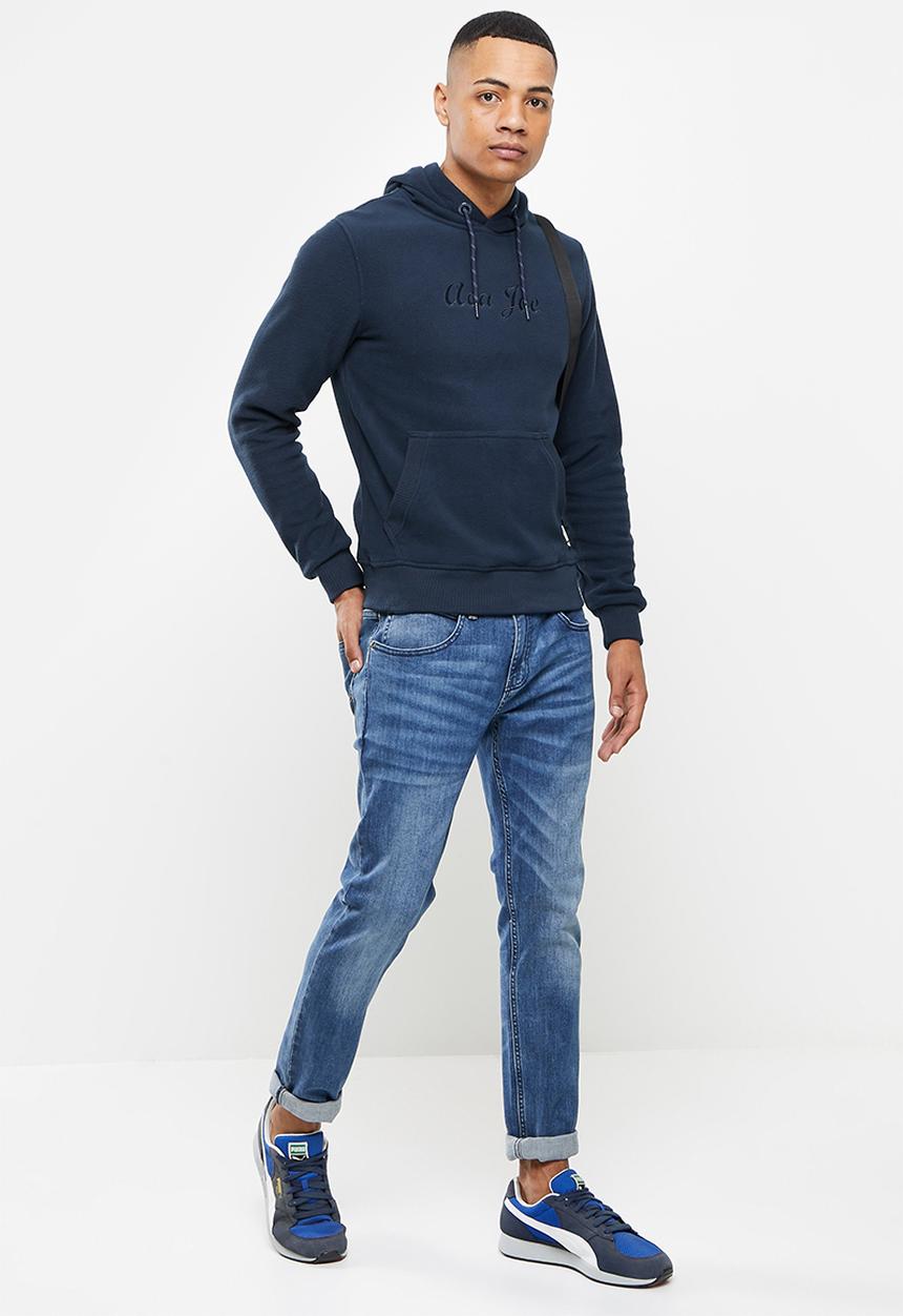Aca Joe - Embroidered polar fleece hoodie - navy