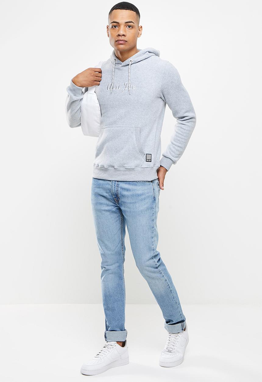 Aca Joe - Embroidered polar fleece hoodie - grey melange