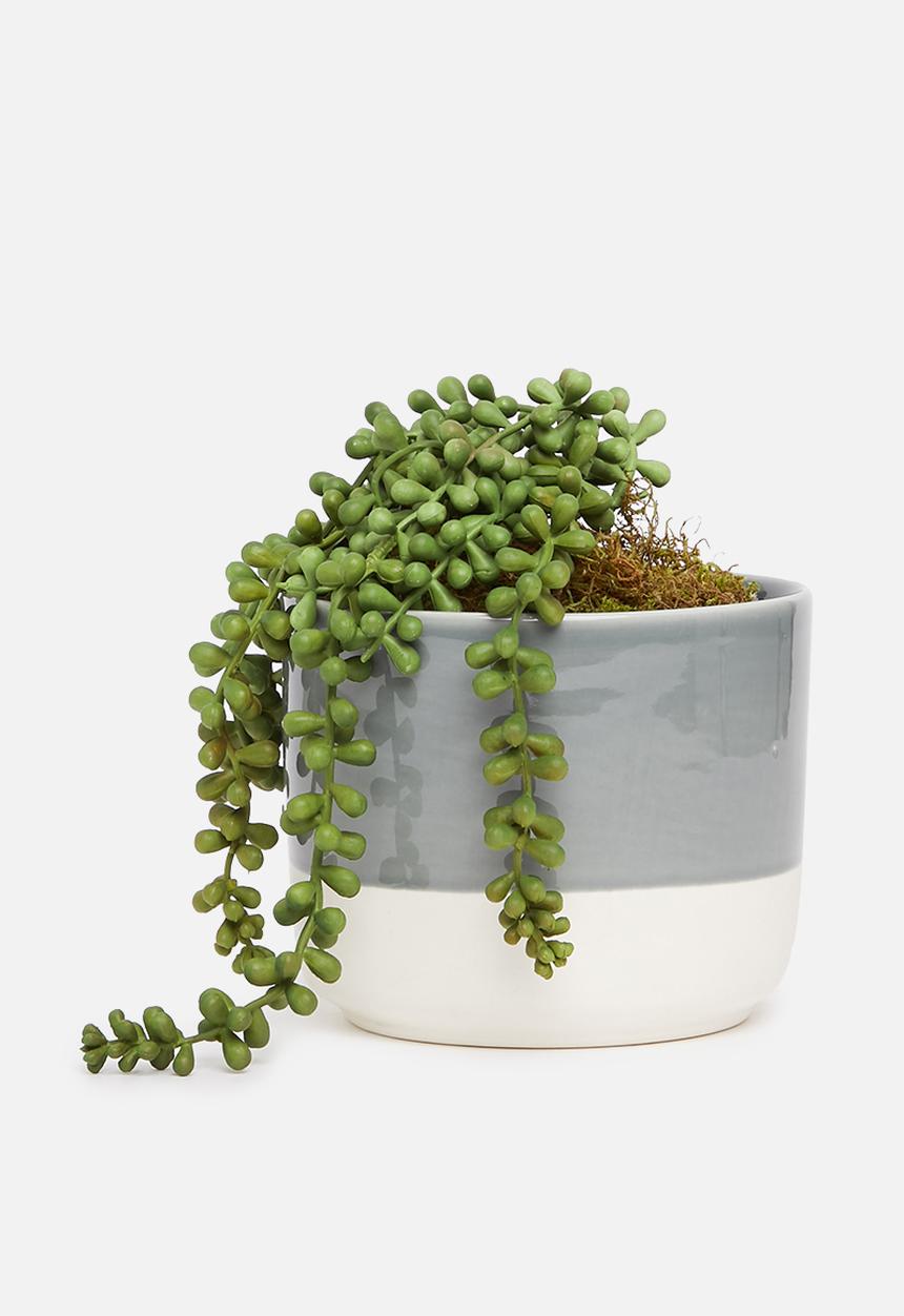 Silk By Design - Sedum hanging artificial bush - plastic black pot
