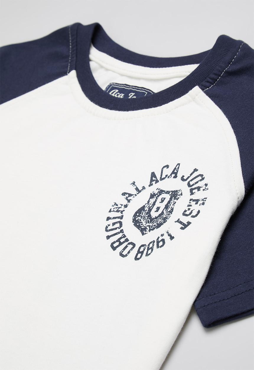 Aca Joe - Aca joe printed raglan crew tee - white & navy