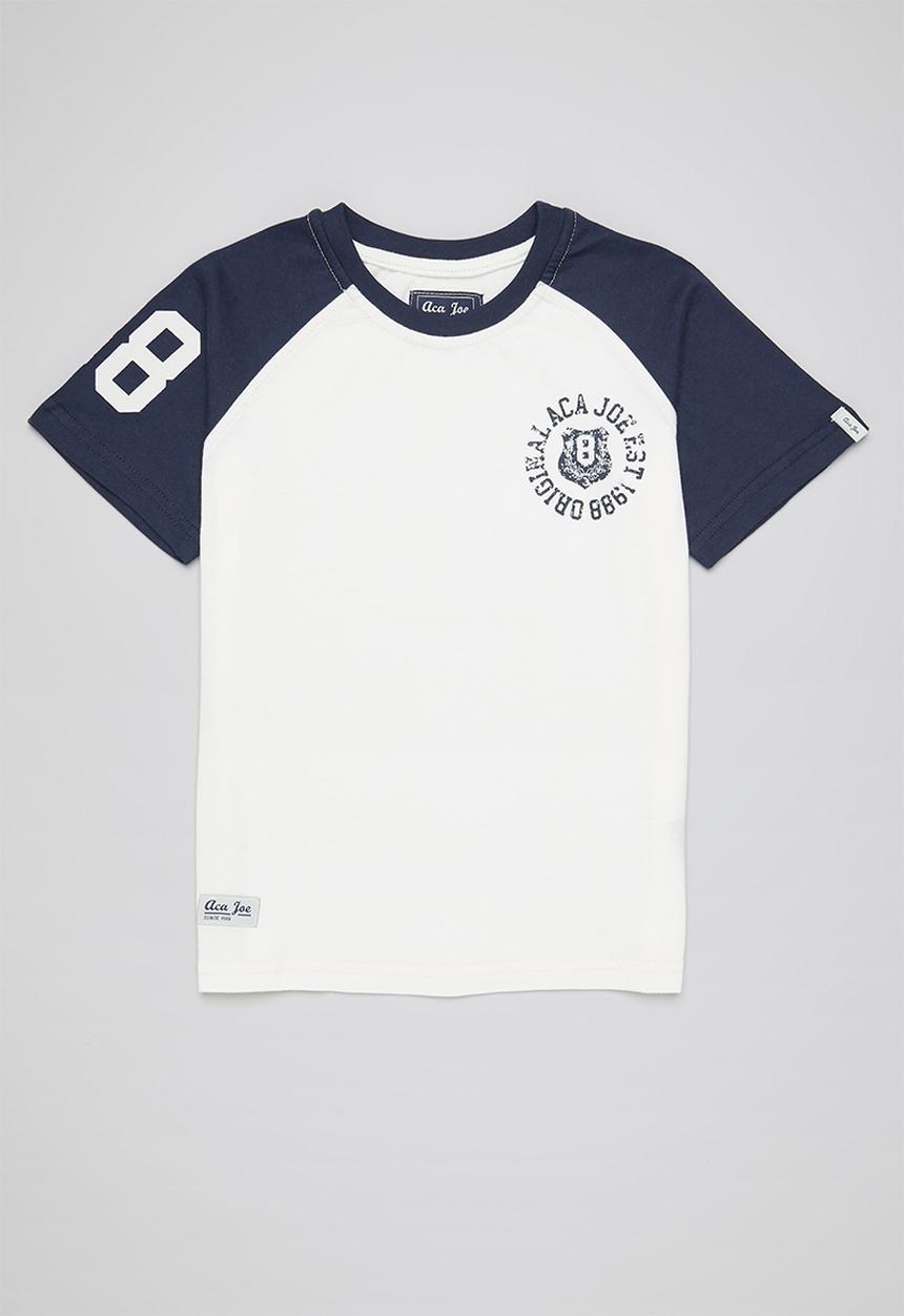 Aca Joe - Aca joe printed raglan heritage crew tee - white & navy