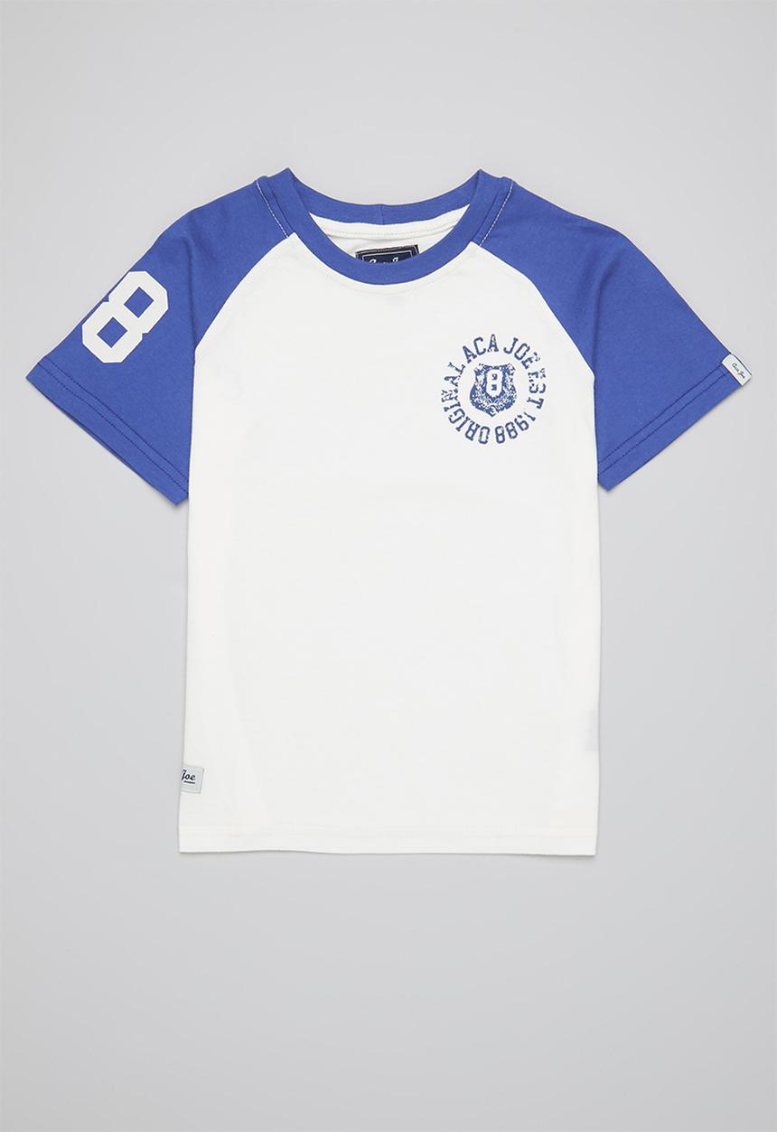 Aca Joe - Aca joe printed raglan heritage crew tee - white & blue