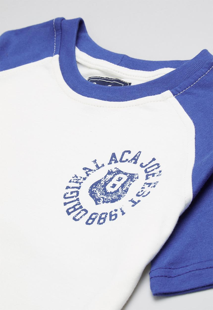 Aca Joe - Aca joe printed raglan heritage crew tee - white & blue