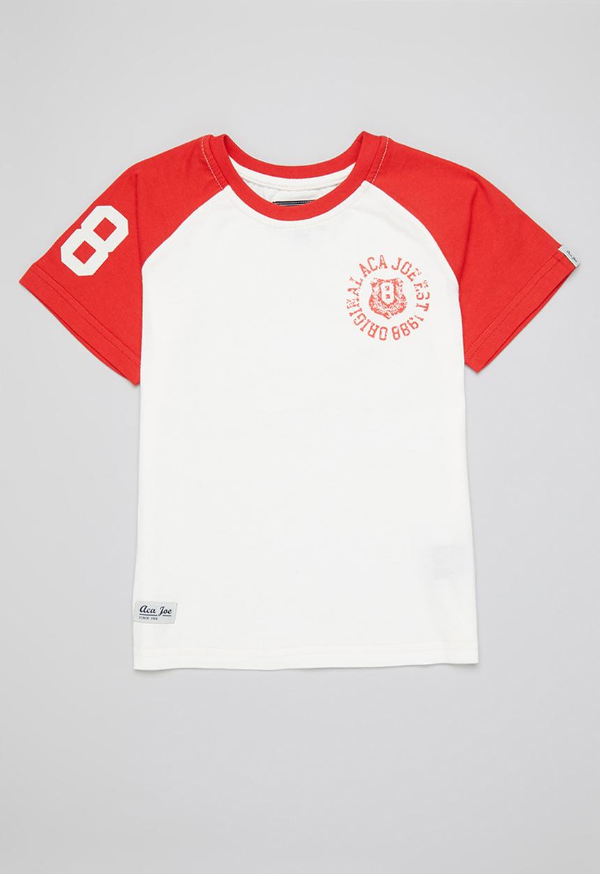 Aca Joe - Preboys aca joe printed raglan heritage crew tee - white & red