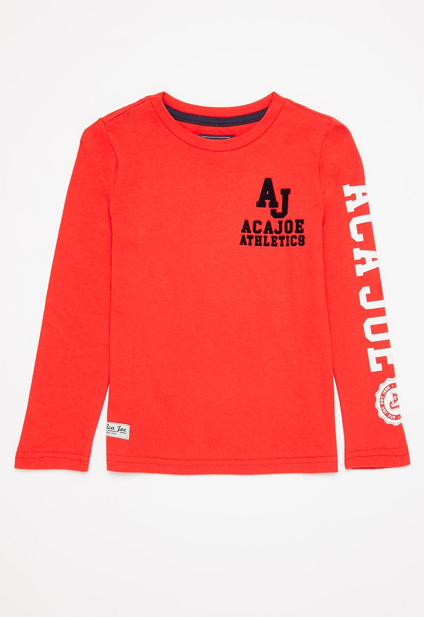 Aca Joe - Aca joe high square print long sleeve heritage crew tee - red