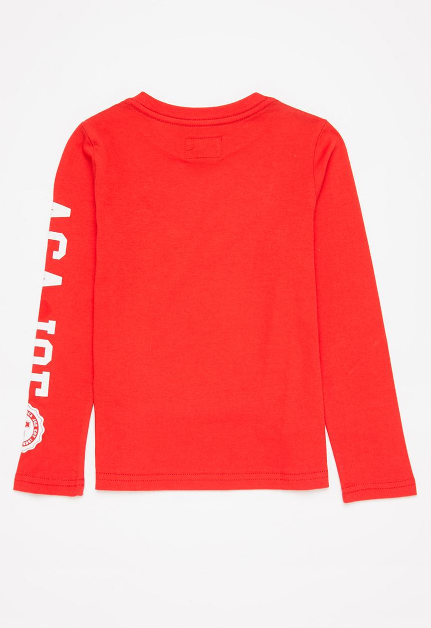 Aca Joe - Aca joe high square print long sleeve heritage crew tee - red