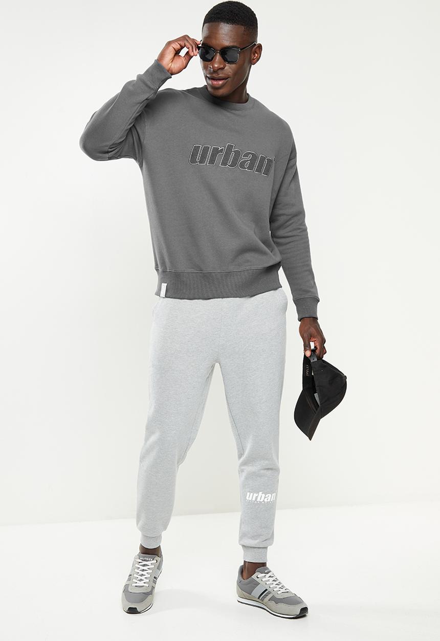 urban° - Urban tonal terry logo sweater - charcoal