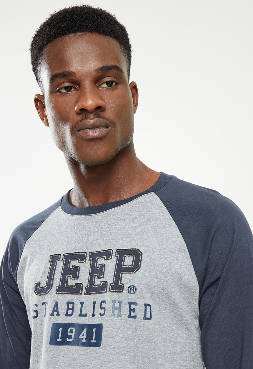 JEEP - Applique & embroidery app tee-heather grey melange-jeep - grey & navy 
