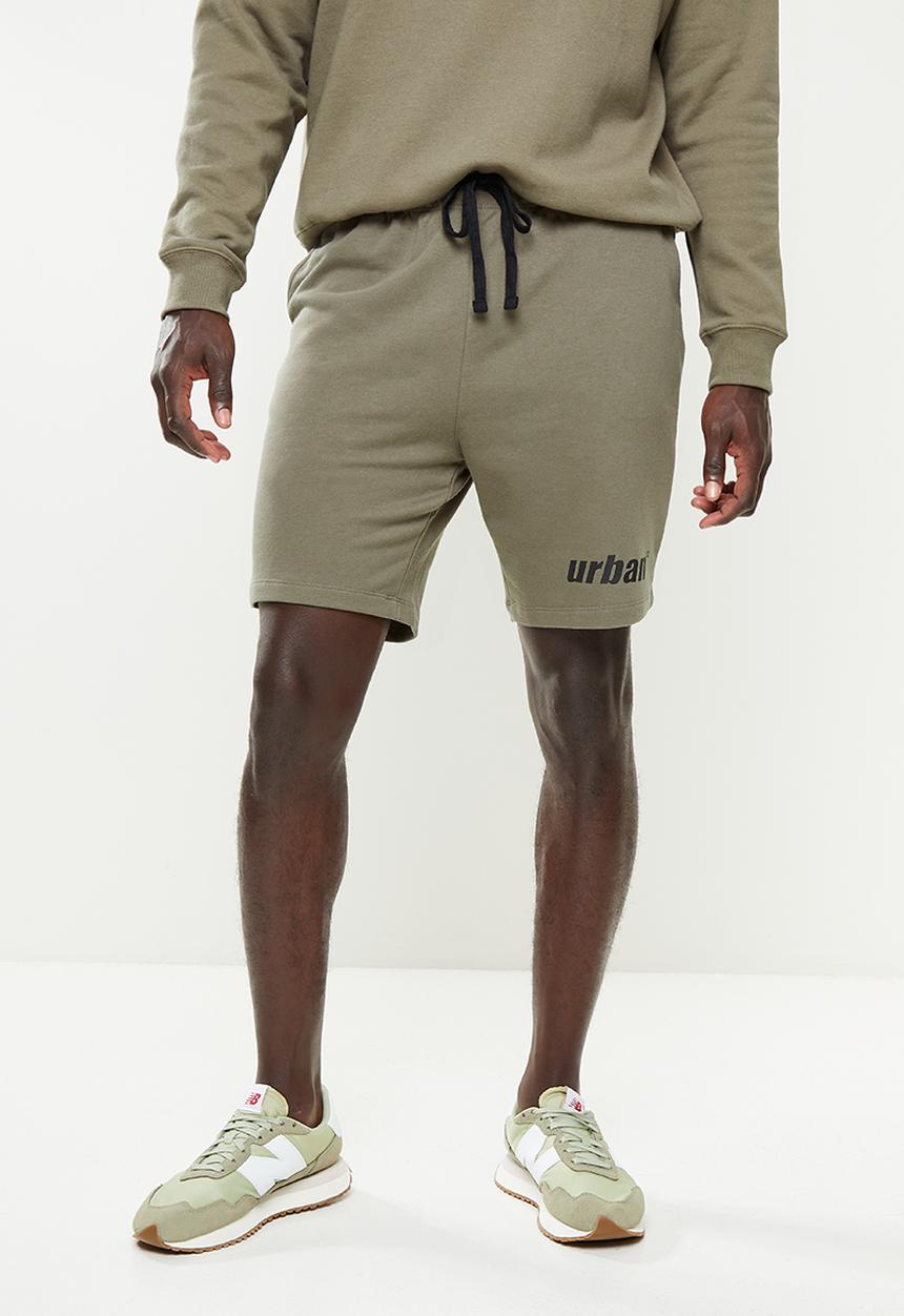 urban° - Urban unbrushed terry printed front short - khaki
