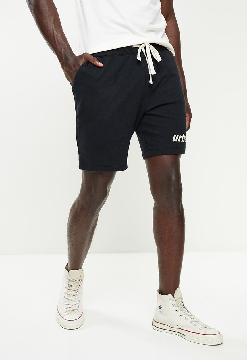 urban° - Urban terry printed front short - black