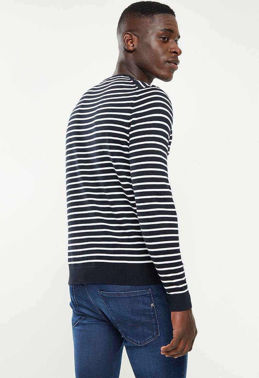 Only & Sons - Koby stripe crew knit - navy