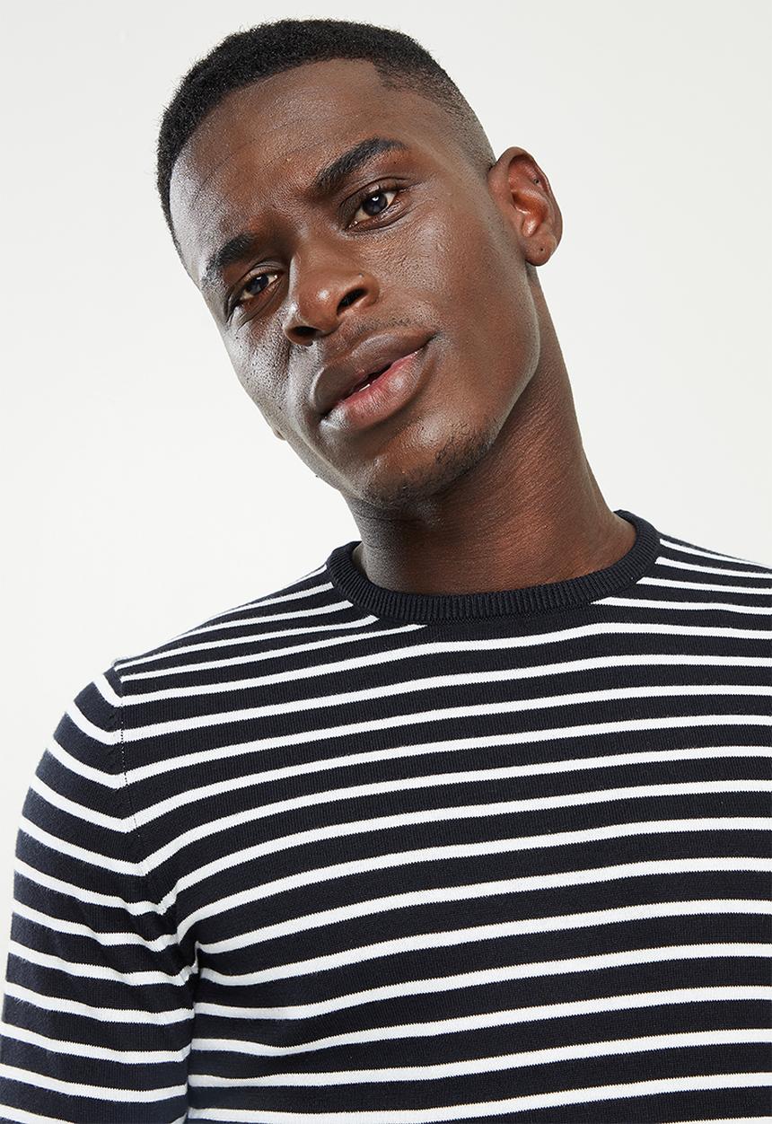 Only & Sons - Koby stripe crew knit - navy