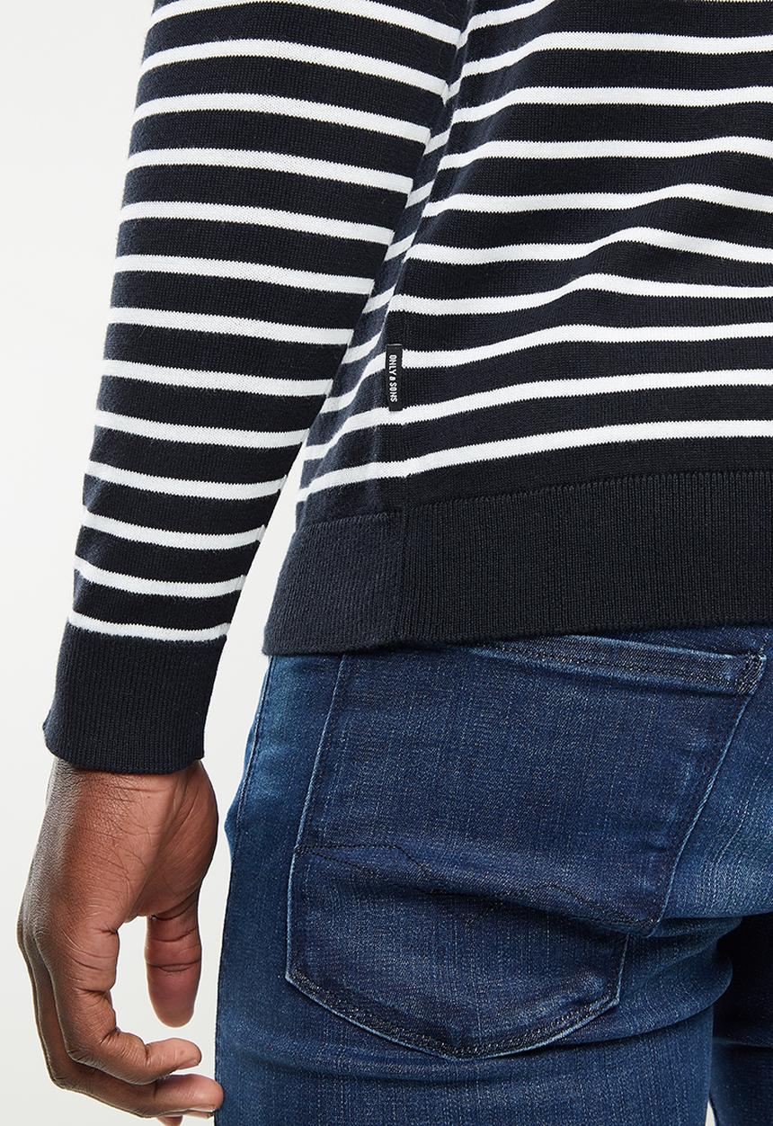 Only & Sons - Koby stripe crew knit - navy